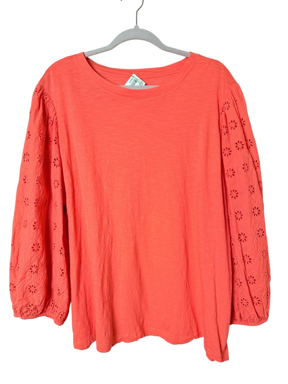 St. John's Bay 2X Coral Eyelet Balloon Sleeve Long Sleeve Top